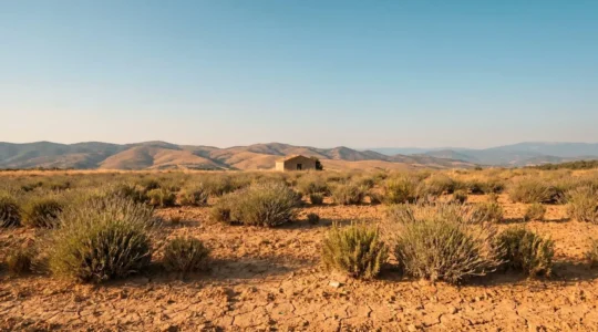 Scène estivale évoquant la sécheresse dans le sud de la France avec paysage méditerranéen et enjeux hydriques